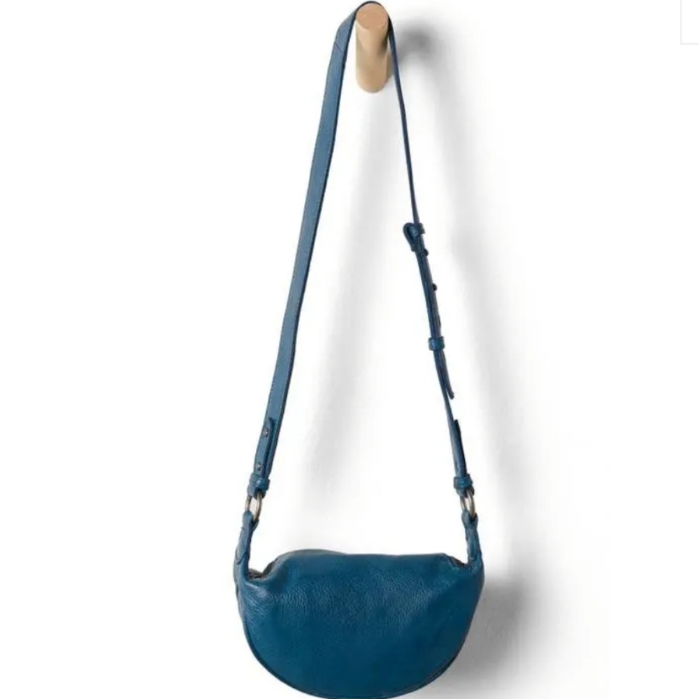 Free People Teal Crossbody Leather Saddle Bag 8x5